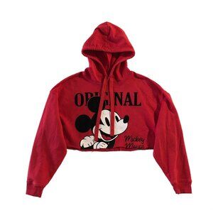 Disney Hoodie Womens Size S Red Mickey Mouse Cropped Top Pullover